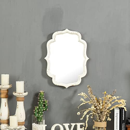Винтажное Стенно Огледало с Назъбени Ръбове, Декоративно 16 x 12, Висящи Селски Издържат Бели Огледала за Баня и за