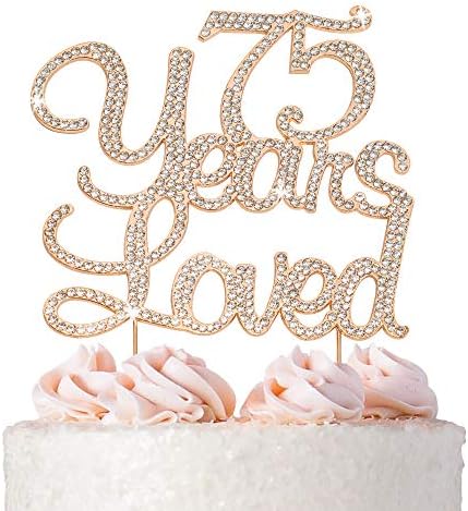 Topper за торта 75 - Метал от розово злато Премиум клас- 75 години от Любимите - Парти по случай 75-годишнината