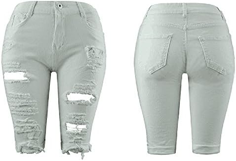 Дънкови панталони големи размери, дамски ластични панталони джинси с дупки, кухини тесни къси панталони, бели дънкови къси панталонки, скъсани дънки