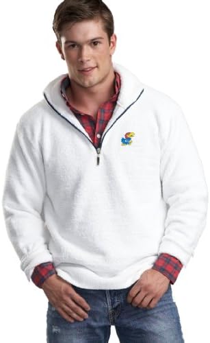 Пуловер Унисекс с цип NCAA University of Kansas Kashwere U (Бял / тъмно син, малък / 36-38)