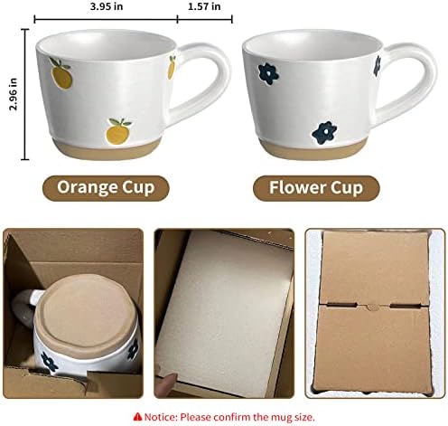 Чаши за кафе POWERWOO, комплект от 2, 12 мл/350 мл, Керамични Чаши за Кафе за подаръци за Годишнината, Дръжки за Двойка Чаши с цветя и портокали, най-Добрите подаръци, Нестанд