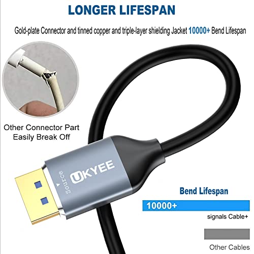 Кабел UKYEE DisplayPort-DVI 6 фута, 1 комплект конектор за свързване на пристанището на дисплея към адаптер DVI, високоскоростен