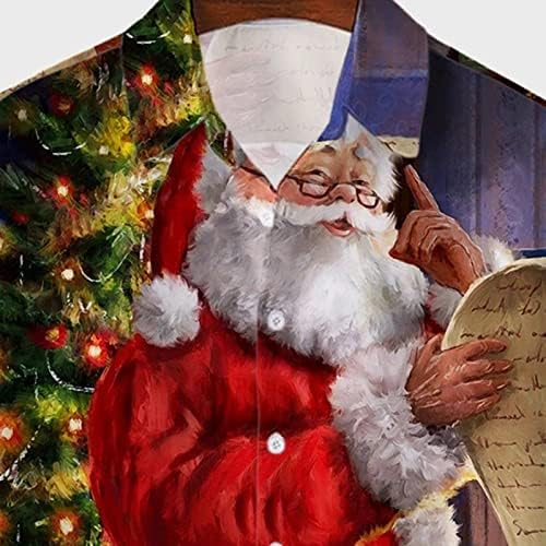 XZHDD/ Коледни Ризи с къс ръкав за мъже, Върхове с Принтом Дядо Коледа на Копчета и отложным яка, Риза за Домашно парти, Трикольор Блок Ивица, Абстрактно Ретро Срастван?