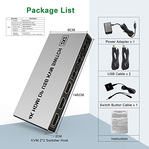 Двухмониторный ДисплейПорт HDMI KVM switch 4K @ 60Hz 2-Портов Разширен дисплей 2 входа и 2 изхода KVM switch 2 Монитора и 2