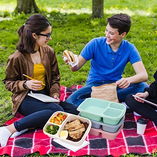 Ylebs 4 Опаковки Bento Lunch Box Контейнери за хранене с 3 Отделения за възрастни, Пластмасови Разделени