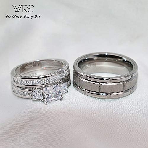 набор от годежни пръстени, За да я Двойки, Подходящи Пръстени, Бельо Квадратно Пръстен От бяло Злато 10 ДО, ЧЕХИЯ,