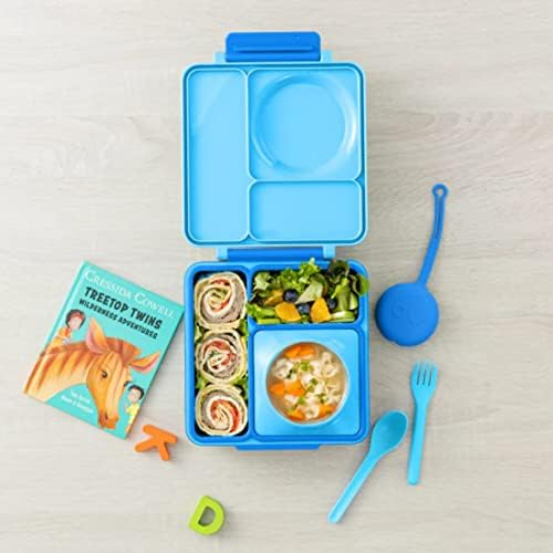 OmieBox Bento Box, за деца - Изолиран Обяд-кутия с херметически затворени термосом за хранене - 3 отделения, Две температурни зони (синьо небе) (Бвп) (Опаковка може да варира)