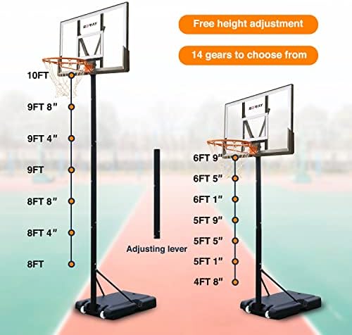Баскетбол обръч, Seray с регулируема височина 4,8-10 метра за деца/Възрастни, Джобно Баскетболното пръстен на открито с 44-inch облегалка и 2 колела за спортове на открито / ?