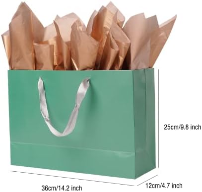 ysmile Зелен Подарък Пакет Премиум Хартиена торбичка с Дръжка за Бутик Голям 14 за Рожден Ден, Поздрави, Ден на Майката, Ден на бащата, Ден на Св. Валентин
