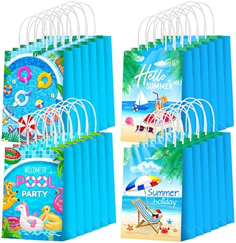 24 Бр. Хартиени торби за летния басейна и на плажа, Торбички за Подаръци за партита на басейна, Подаръчни пакети за плажни