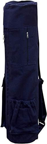 Памучен чанта за подложка за йога Премиум-клас BSD Organics Overseas Smart С Изключителна бродерия - Тъмно Син