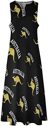Женствена рокля Australia Kangaroo Дължина до Щиколоток, Приталенные Макси-без Ръкави, Рокли, Ежедневни Летни рокли