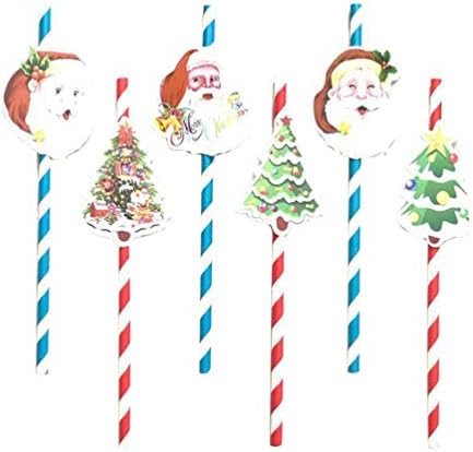 NUOBESTY 6 бр. Коледни Хартиени Сламки Екологични Декоративни Коледни Сламки за Пиене Аксесоар за партита на Фестивала