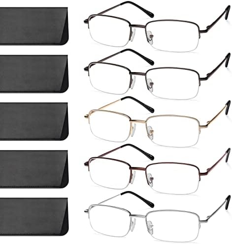 Мъжки слънчеви очила за четене NOVIVON, 5 опаковки, Метални очила за четене, блокиране на Синя светлина, с кутия пролетта панти, които Предпазват от напрежение в очите (О