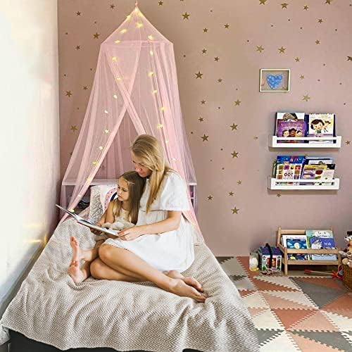 GNT Балдахин за легло с подсветка - Балдахин за легло, за момичета, Интериор на стаята за момичета с висящи лампи и електронна книга, Розово Декор, heating, mosquito net, Палатка