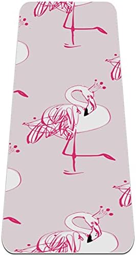 Дебел нескользящий постелката за йога и фитнес 1/4 с розов принтом фламинго за практикуване на Йога, Пилатес и фитнес на пода (61x183 см)