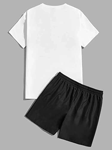 Мъжки дрехи LUBOSE от две части, мъжка тениска с принтом планини и Слънцето и къси панталони с завязками на талията (Цвят: