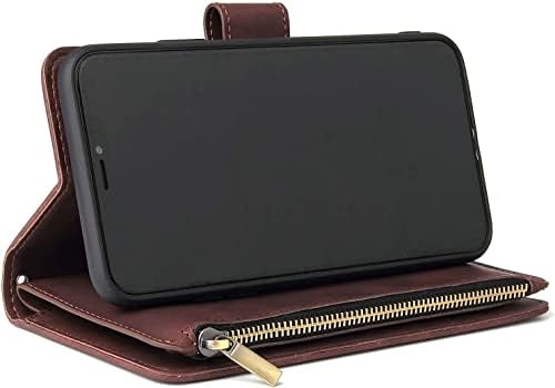Чанта-портфейл KOSSMA за телефон iPhone 13/13 Mini/Pro 13/13 Pro Max, Кожен калъф Премиум-клас с магнитна закопчалка, RFID заключване, джоб с цип с притежателя на картата (Цвят: Preto, Разме