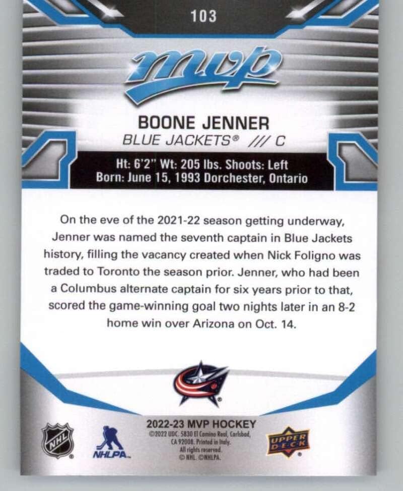 Хокейна карта MVP 103 горната палуба 2022-23 Буун Jenner Кълъмбъс Блу Джакетс в НХЛ