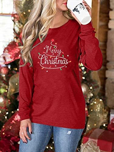 FASHGL Коледна Риза Жена-Весел и Светъл Пуловер Коледни Светлини Графични Тениски Коледни Блузи с Дълъг Ръкав