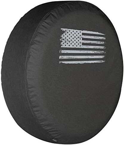 32 Неубедителен американски флаг - Калъф за резервна гума - (Черен винил на деним) - Сребрист принт - Произведено в САЩ