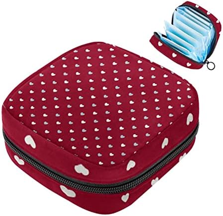 Чанта за съхранение на Хигиенни Кърпички, Бели и Сини Сърца в Червено Менструална Чашка, Преносими Чанти За Съхранение на