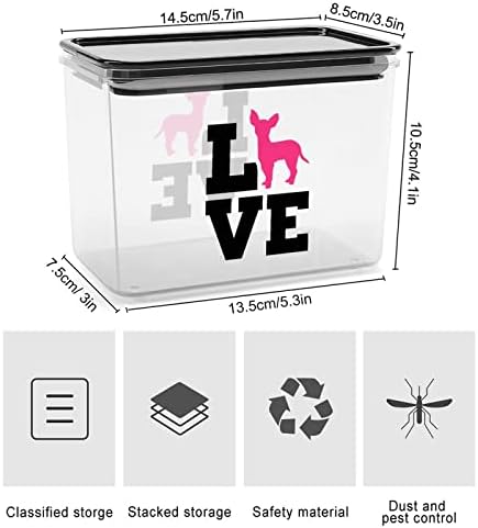 Контейнер за съхранение на храна Любов чихуахуа, пластмасови прозрачни кутии за съхранение с уплътнителен капак