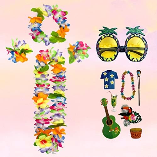 6 бр. в 1 комплект Цветни Класически Хавайски Лея, Превръзка на главата си с Изкуствено Цвете, Реалистичен Гривна