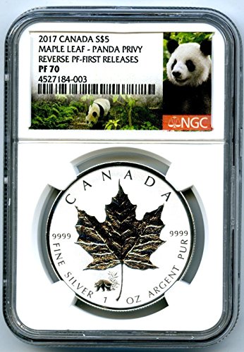 2017 Канадската Монета Сребърен Канадски Кленов лист с Обратен доказателство за PANDA Privy за ПЪРВИ път ПУСКА $5 PF70 NGC