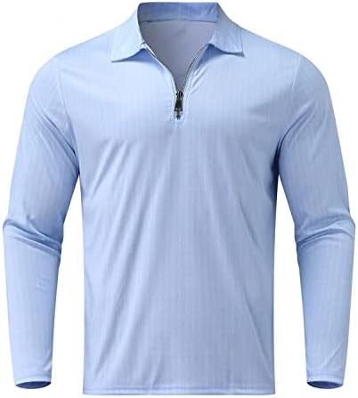 XXBR Polo Ризи за Мъже, Мъжки Риза За Голф, Блузи с Дълъг Ръкав, Райе Принт, Тениска с Ревера на 1/4 Цип,