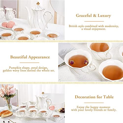 Чай набор от DUJUST 20 броя от 6 броя с Чайным Тавата и Лъжици, Луксозен Комплект Чаши за кафе и чай в британския стил с