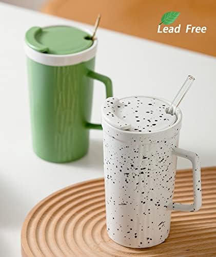 Керамични Кафеена чаша SHANYANTAOCI с голяма чаша и соломинкой, Голяма Керамична чаша за вода с обем 16 унции