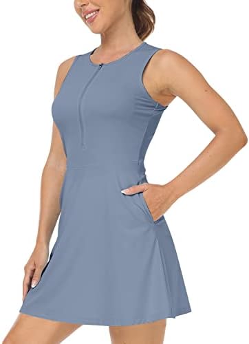 Тенис рокля MoFiz за жени, дрехи за голф без ръкави, с Вградени Къси панталони и 4 джобове, Спортно Тренировъчно рокля с кръгло деколте