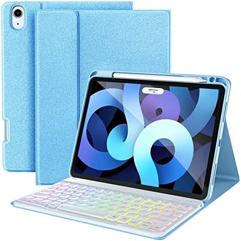Калъф Harvopu за iPad Air 5th 4-то поколение, с клавиатура - 7 Цвята осветление, Подвижни Калъф за таблет с клавиатура
