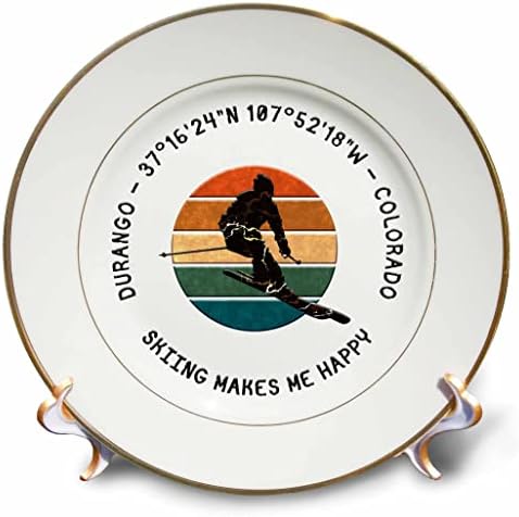 3дРоуз Дуранго, Колорадо, САЩ. Мъж-скиор, Текст черно на бяло. Спортни подарък чинии (cp-375078-1)