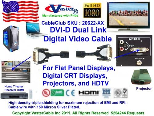 Двуканална цифрова Видеокабель DVI-D Мъж/Мъж, (3 фута / 10 Метра)