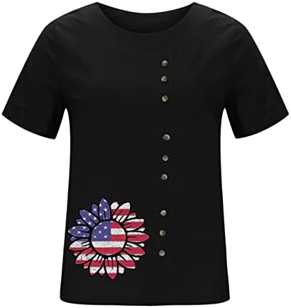 Жените Риза Ден на Независимостта Летни Дамски Блузи с Кръгло деколте и Къс Ръкав и Цветна Принтом, Ежедневни Тениски