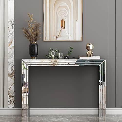 модерен конзола маса blingworld с Огледално покритие в Яркото стил със Сребърна инкрустация от блестящи Прахообразни кристали,