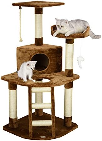 Go Пет Club 48 Ъглова мебел за етажната собственост Котка на дърво Кити Кула за коте с Няколко Когтеточками, стълби, покрита сизалем, Плюшени платформа за етажната собс?