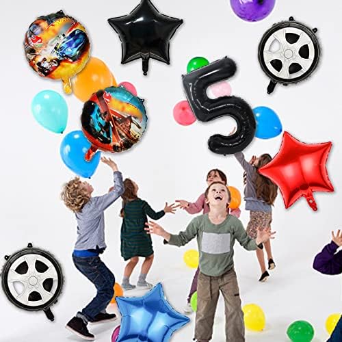 Аксесоари за парти в чест на 5-ти рожден ден на горещо състезателна кола, включва 8 бр. балони от фолио и mylar, за
