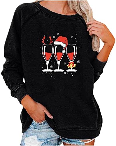 Дамски Блузи с кръгло деколте, Мода 2023, Коледни Пуловери с Дълъг Ръкав, Коледни Пуловери, Однотонная Забавно Скъпа Блуза, Пуловер, Потник