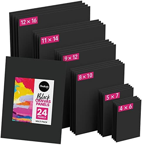 Черно платно Chalkola за рисуване - 24 опаковки чанти платно панели - 4x6, 5x7, 8x10, 9x12, 11x14, 12x16 инча (по 4 парчета