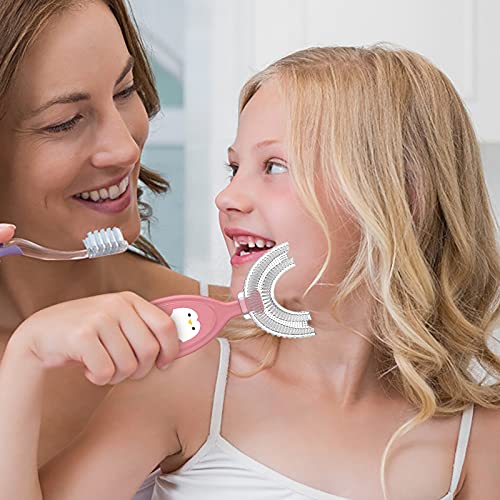 U-Образна Детска четка за Зъби, Мека Силиконова Ръчно Обучение Четка за Зъби с дизайн за почистване на зъбите на 360 °,