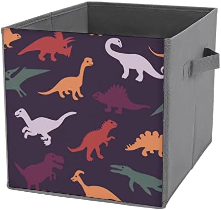 Многоцветни Динозаврите Изкуствена Кожа Сгъваеми Кутии За Съхранение Платно Куб Организатор Кошница с Дръжка