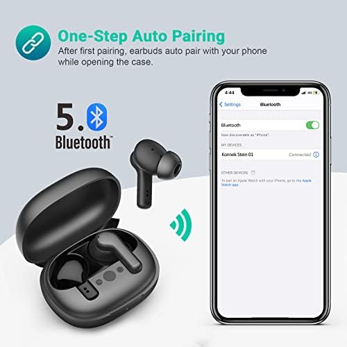 Безжични слушалки Konnek Stein True, слушалки с активно шумопотискане Bluetooth 5.1, Разтегателен Дизайн, калъф