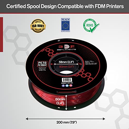 Конци за 3D печат - Прозрачна Червена нишка PETG 3D на 3D принтери FDM | Нишка PETG 1,75 мм | Точност +/- 0,02 мм | макара с тегло 1 кг (2,2 кг) | Опаковка 1