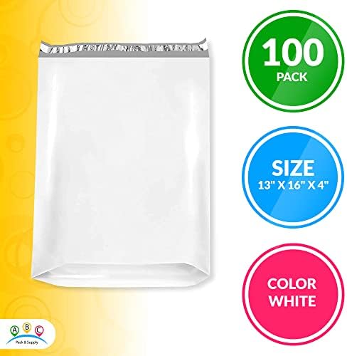 Пластмасови кутии ABC с парче 13 x 16 x 4 инча, Бели Найлонови Пощенски пакети по 100 опаковки, Пластмасови