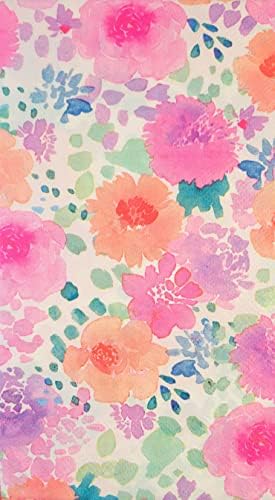 Клементин Акварел Многоцветни цветя розов, коралов и лилаво на цветя в Бледо-розов фон Хартиени Салфетки за гости и Домакини, размер на 4,25 x 7,75 в сгънат вид, 40 броя