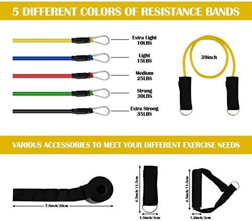 Комплект гумени ленти за упражнения с дръжки - Дъвка за упражняване с 5 фитнес панделки, Спортни дъвка за силови