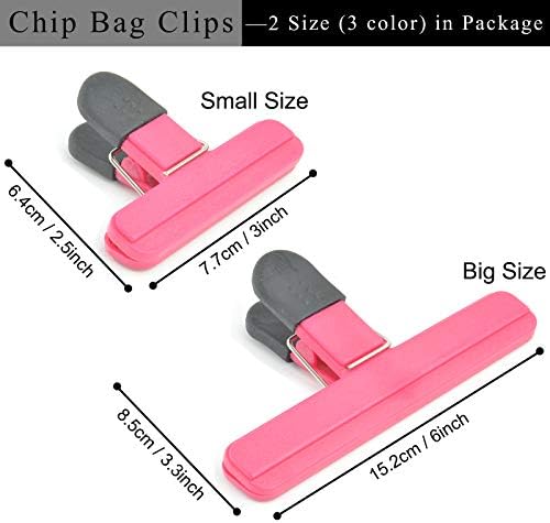 Щипки за пакетите с чипс от 12 опаковки - Различни размери (6 големи и 6 малки) и цветове, Скоби за пакети с хранителни